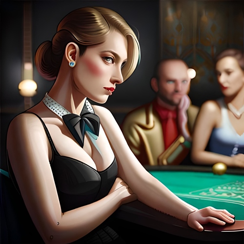 Une croupière devant une table de jeux